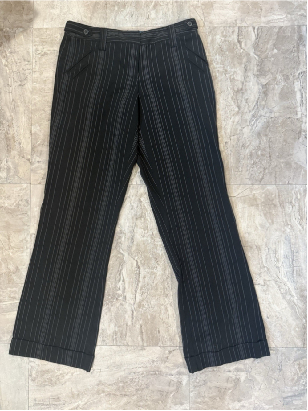 No Boundaries Y2K Low Rise Black & White Pinstripe Cuffed Office Pant Sz 7 JR